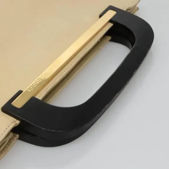 GUCCI Hand Bag Leather Beige Gold